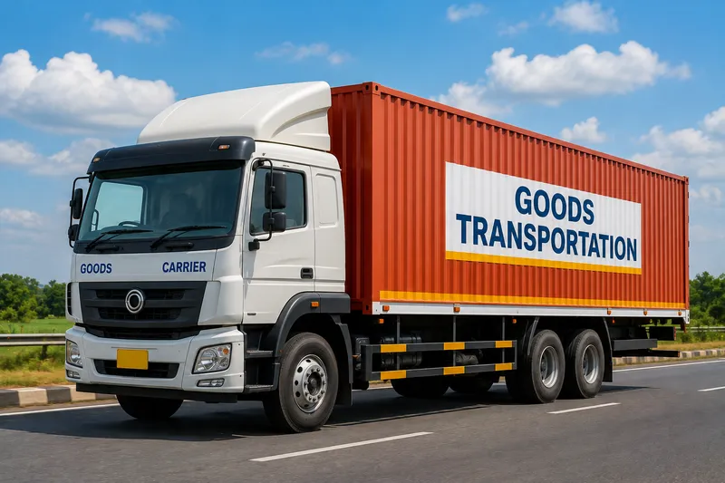 Goods transportation truck on highway